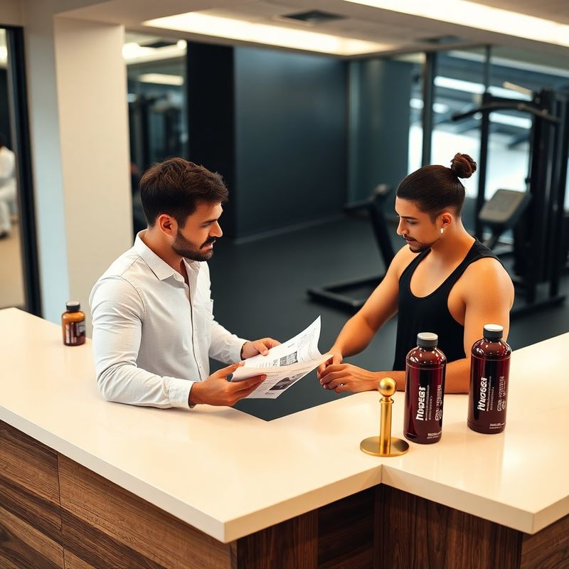 A coach reviewing a training plan with a member at the front counter